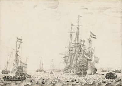 Niederländische Schiffe in Küstennähe, frühe 1650er von Willem van de Velde